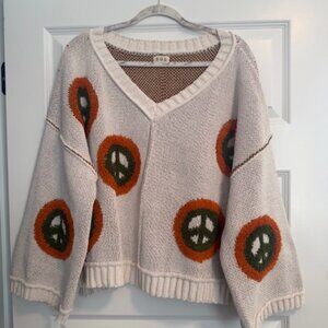 POL Peace Sign V-Neck Oversized Sweater - Size Medium